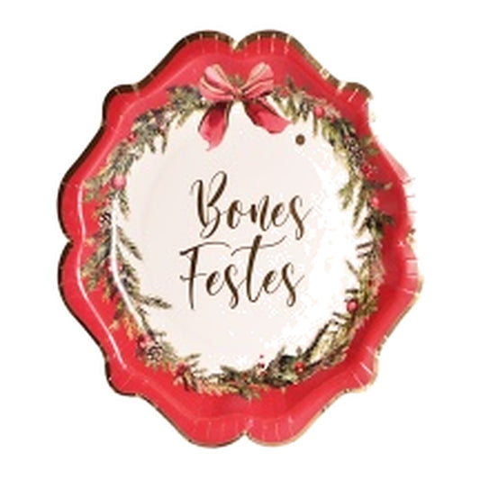 Platos de Cartón Bones Festes Rojo y Dorado 23 cm 6 uds