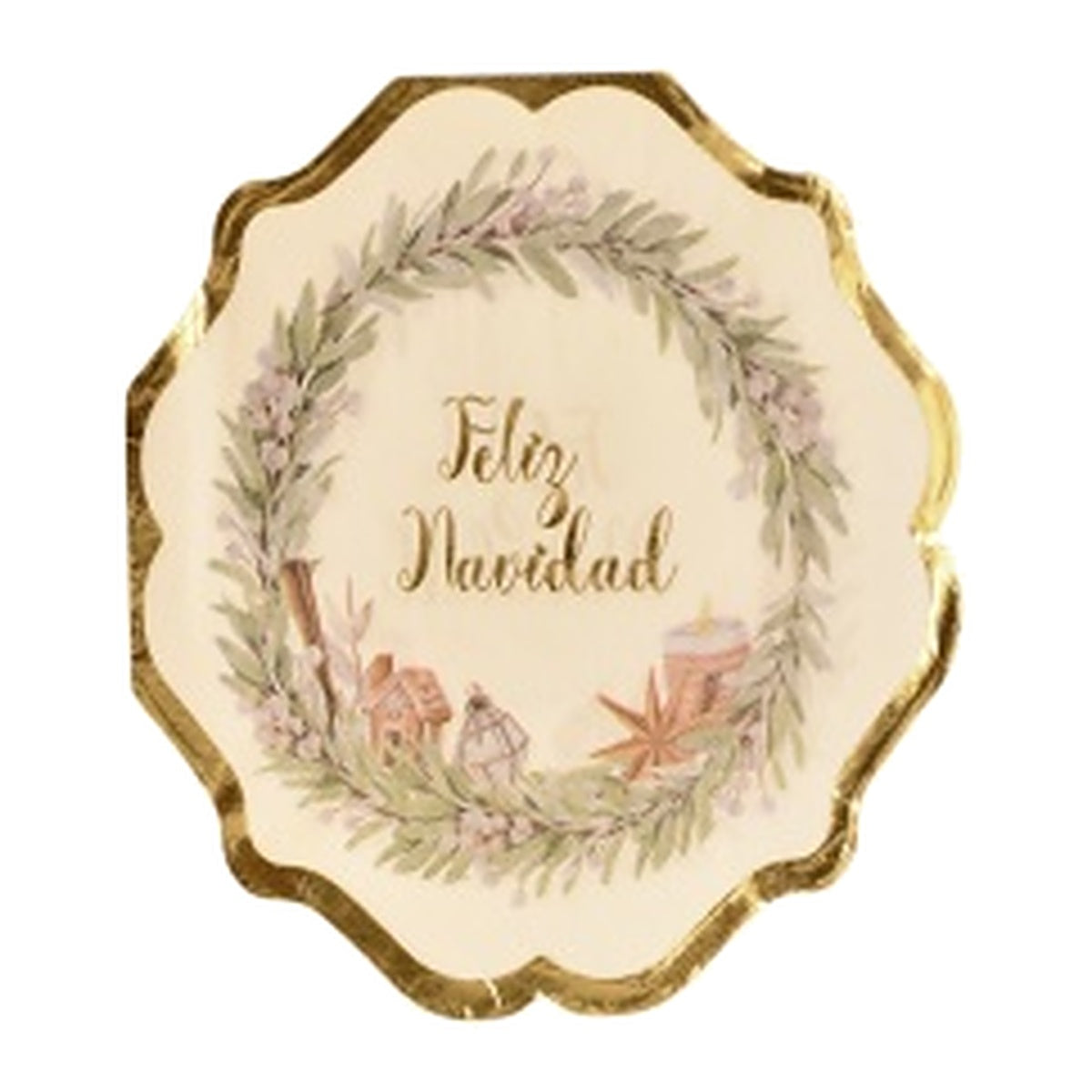 Servilletas de Papel Feliz Navidad Corona Blanco y Dorado 33 x 33 cm 10 uds