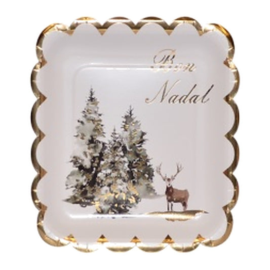 Platos de Cartón Cuadrados Bon Nadal Bosque Nevado 23 cm 6 uds