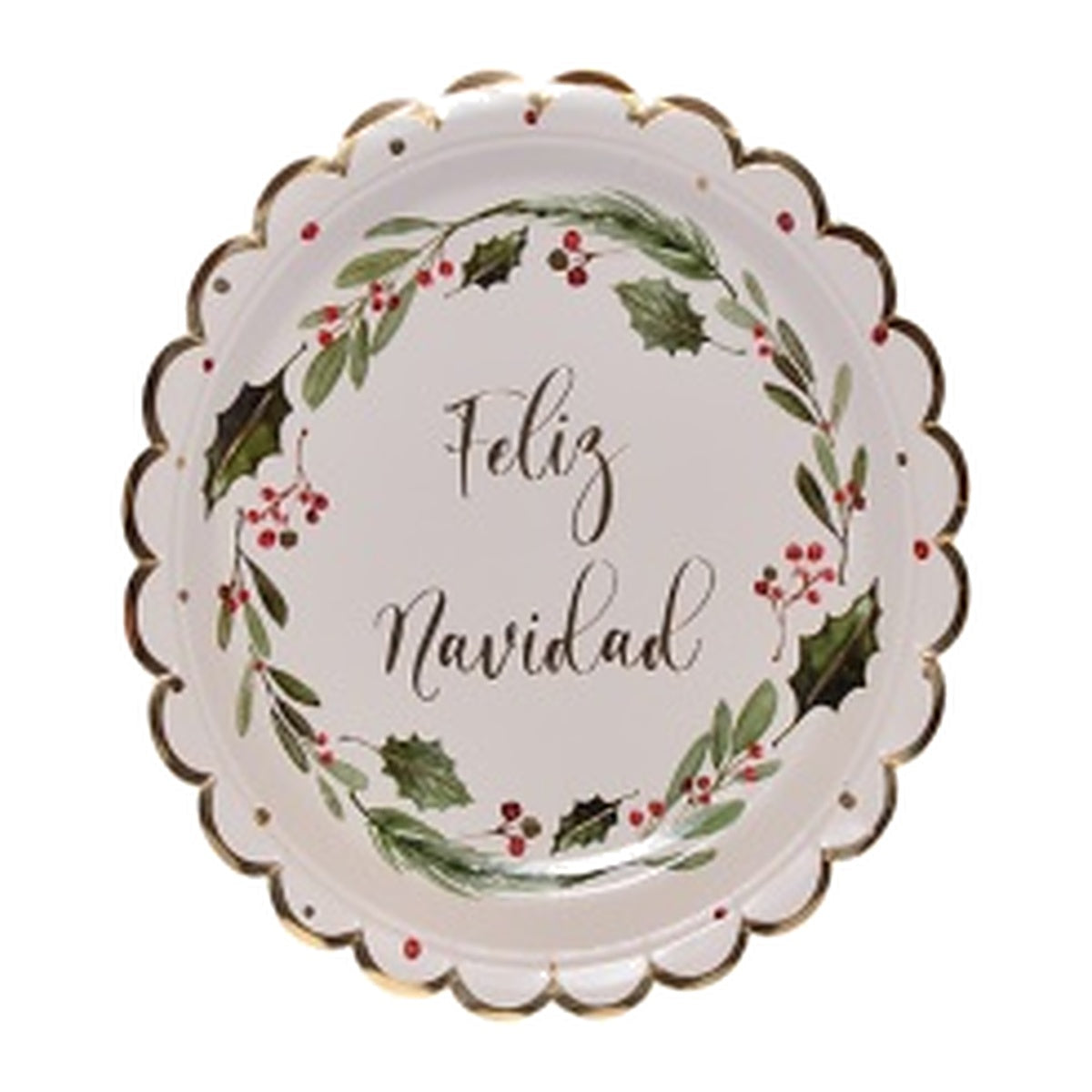 Platos de Cartón Feliz Navidad Acebo 23 cm 6 uds