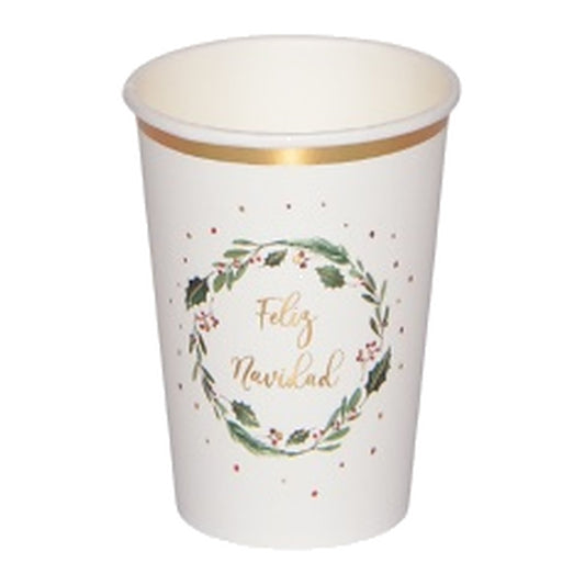 Vasos de Cartón Feliz Navidad Acebo 6 uds
