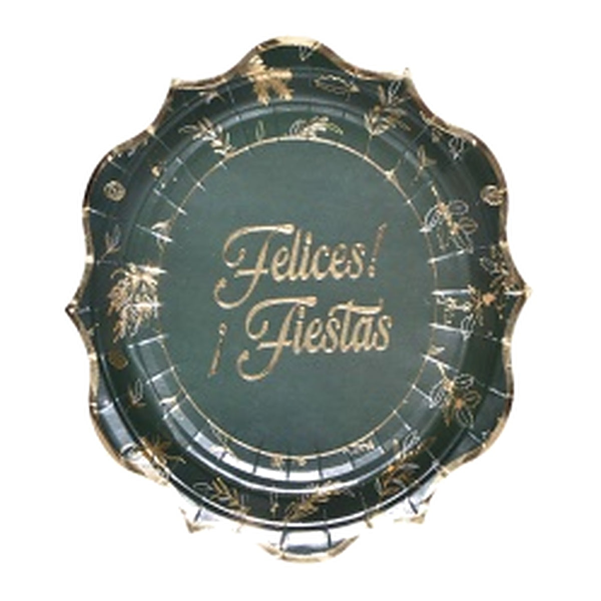 Platos de Cartón Felices Fiestas Verde y Dorado 23 cm 6 uds