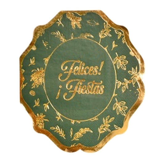 Servilletas de Papel Felices Fiestas Verde y Dorado 33 x 33 cm 10 uds