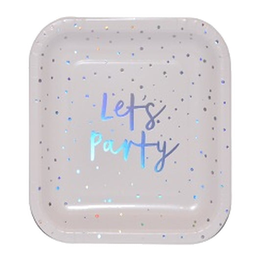 Platos de Cartón Cuadrados Let's Party Láser Holográfico