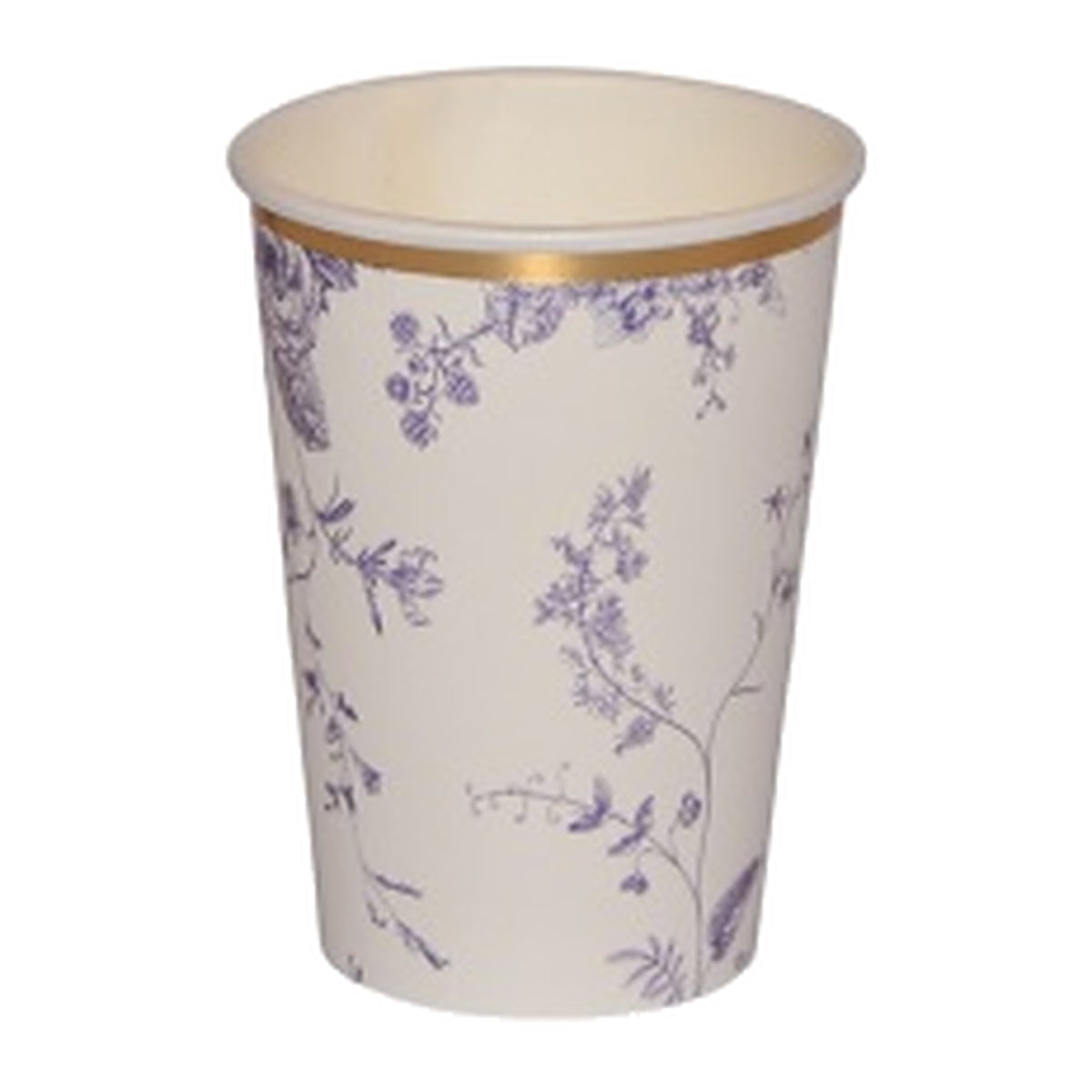 Vasos de Cartón Flores Azules Borde Dorado 6 uds