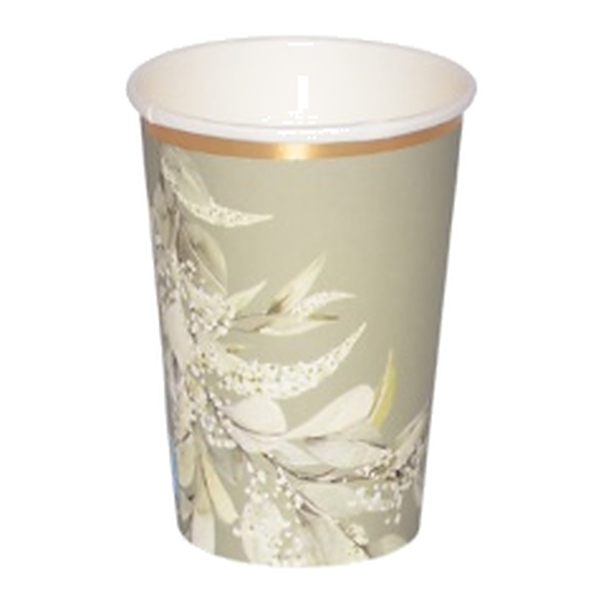 Vasos de Cartón Hojas Verde Salvia y Dorado 6 uds