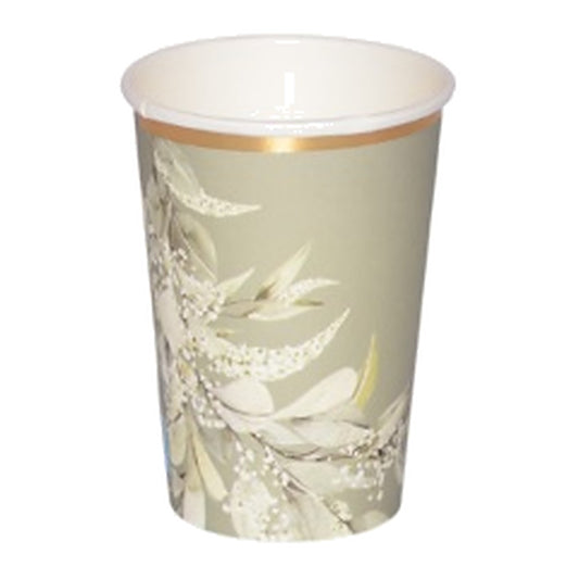 Vasos de Cartón Hojas Verde Salvia y Dorado 6 uds
