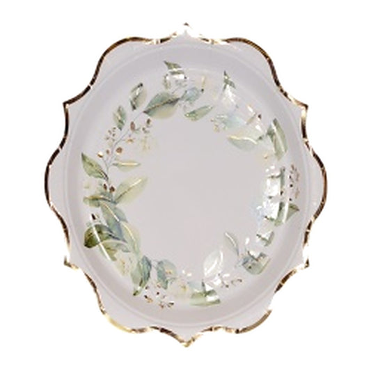 Platos de Cartón Corona de Hojas Verdes Borde Dorado 23 cm 6 uds
