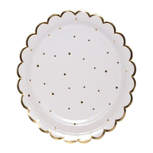 Platos de Cartón Lunares Dorados Borde Dorado 23 cm 6 uds