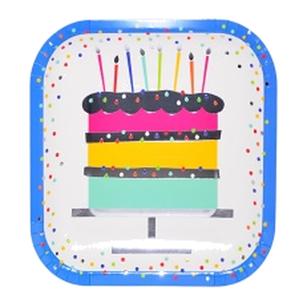 Platos de Cartón Cuadrados Tarta Happy Birthday Azul 18 cm 6 uds