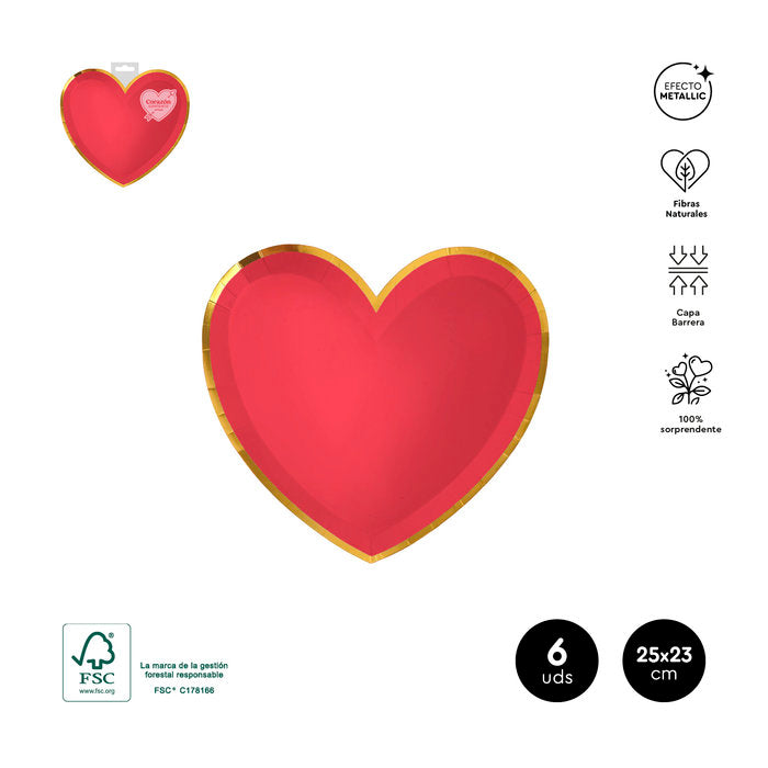 Platos Forma Corazon Carton FSC 25x23 cm 6uds