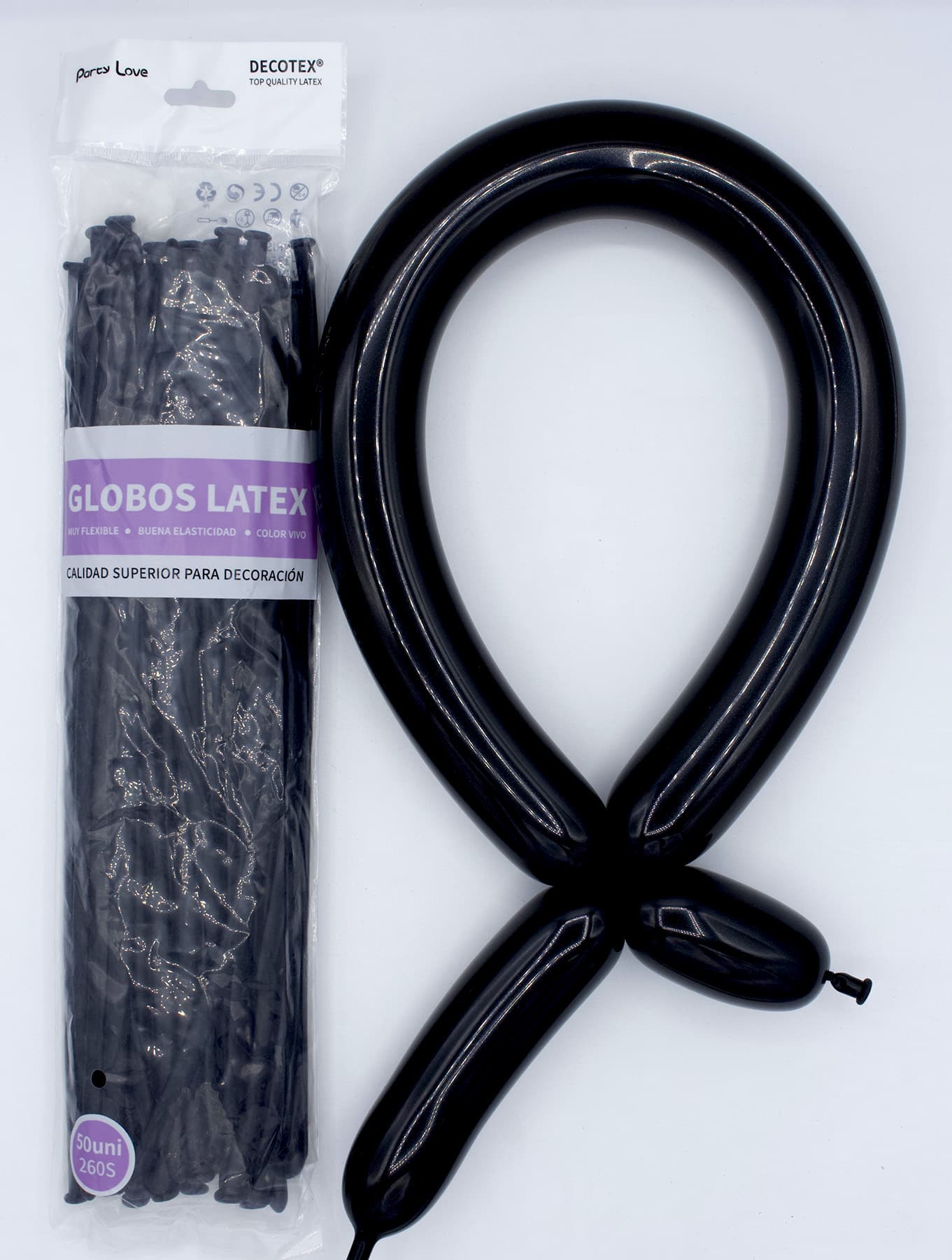 Globos Látex Largos 260s Colores Sólidos Pack 50 uds
