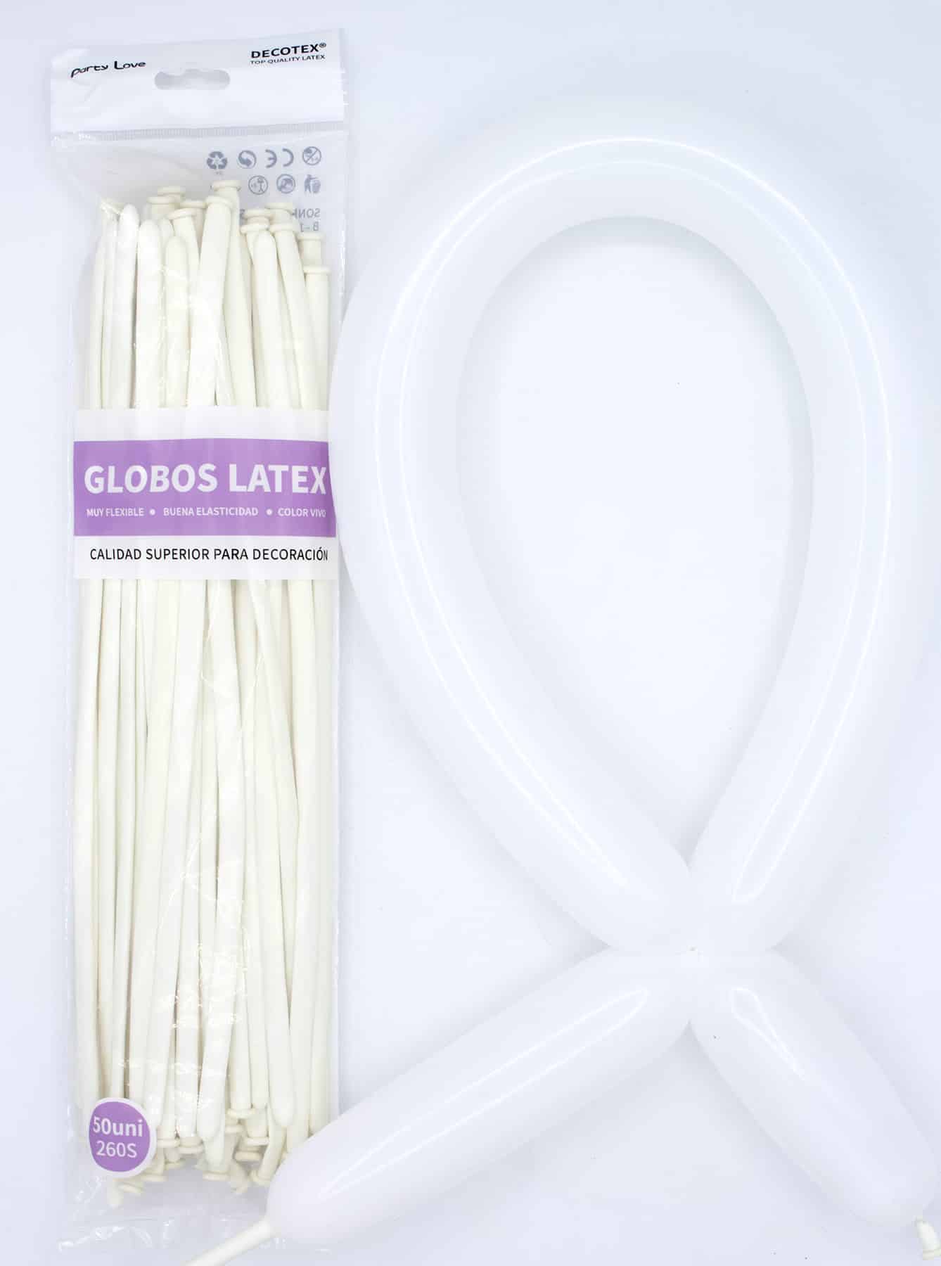 Globos Látex Largos 260s Colores Sólidos Pack 50 uds