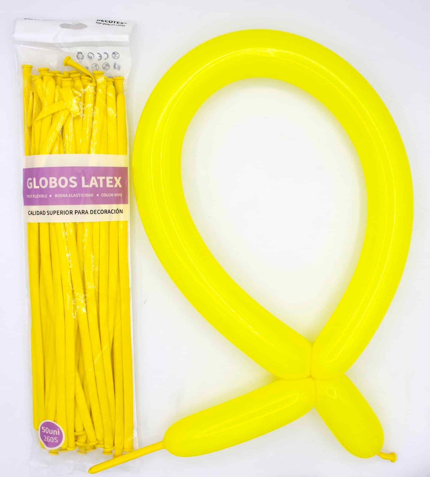 Globos Látex Largos 260s Colores Sólidos Pack 50 uds