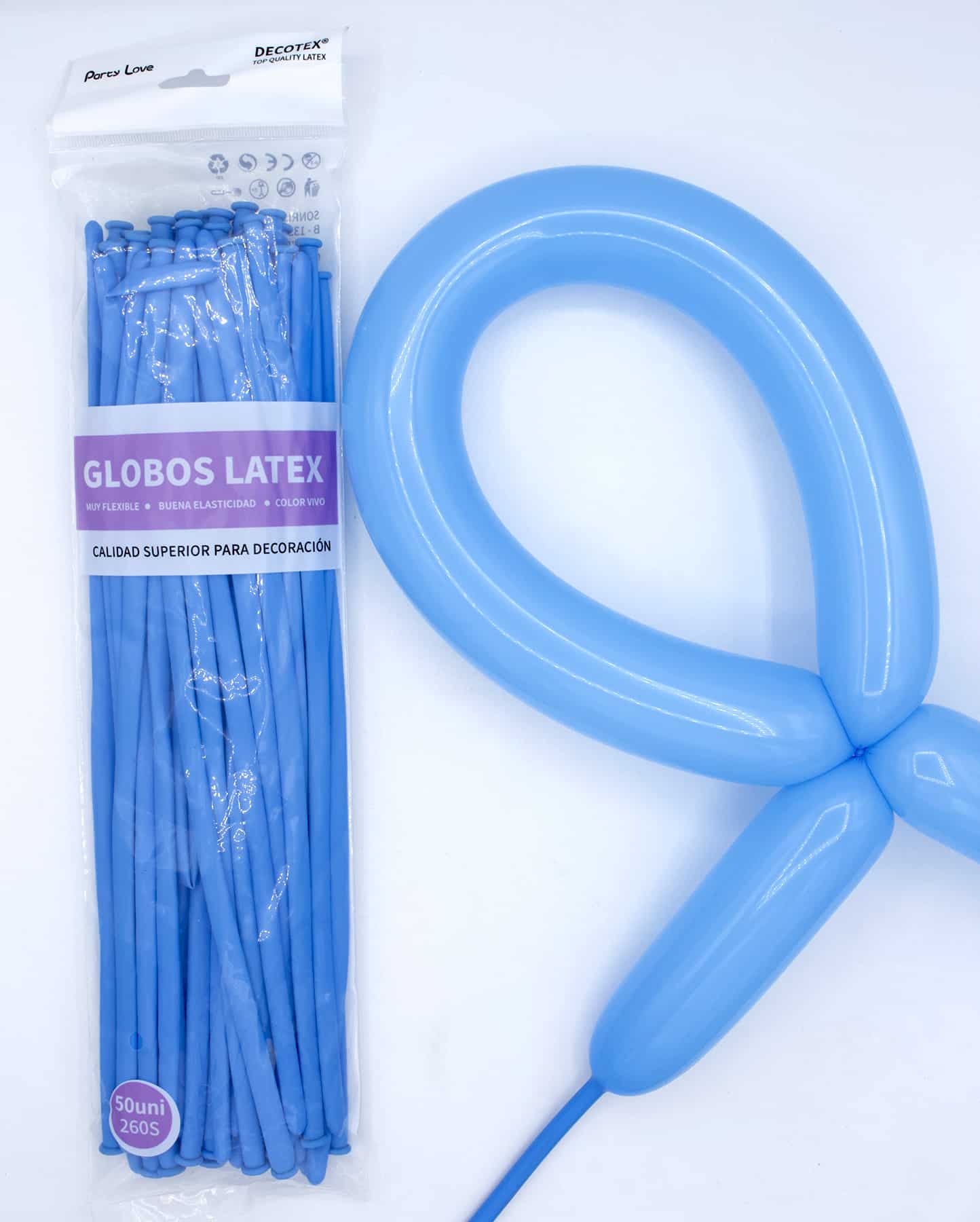 Globos Látex Largos 260s Colores Sólidos Pack 50 uds