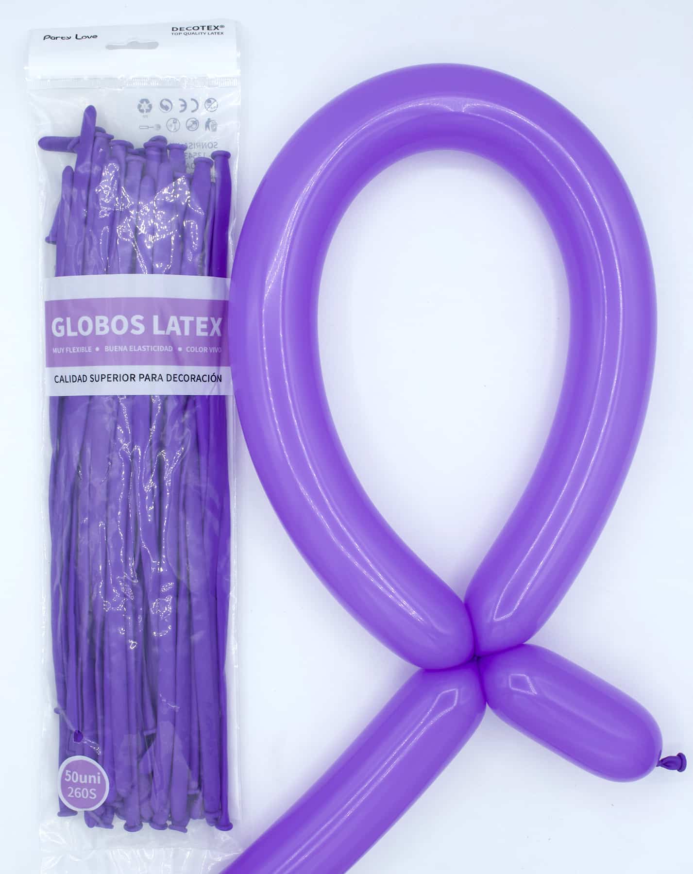 Globos Látex Largos 260s Colores Sólidos Pack 50 uds
