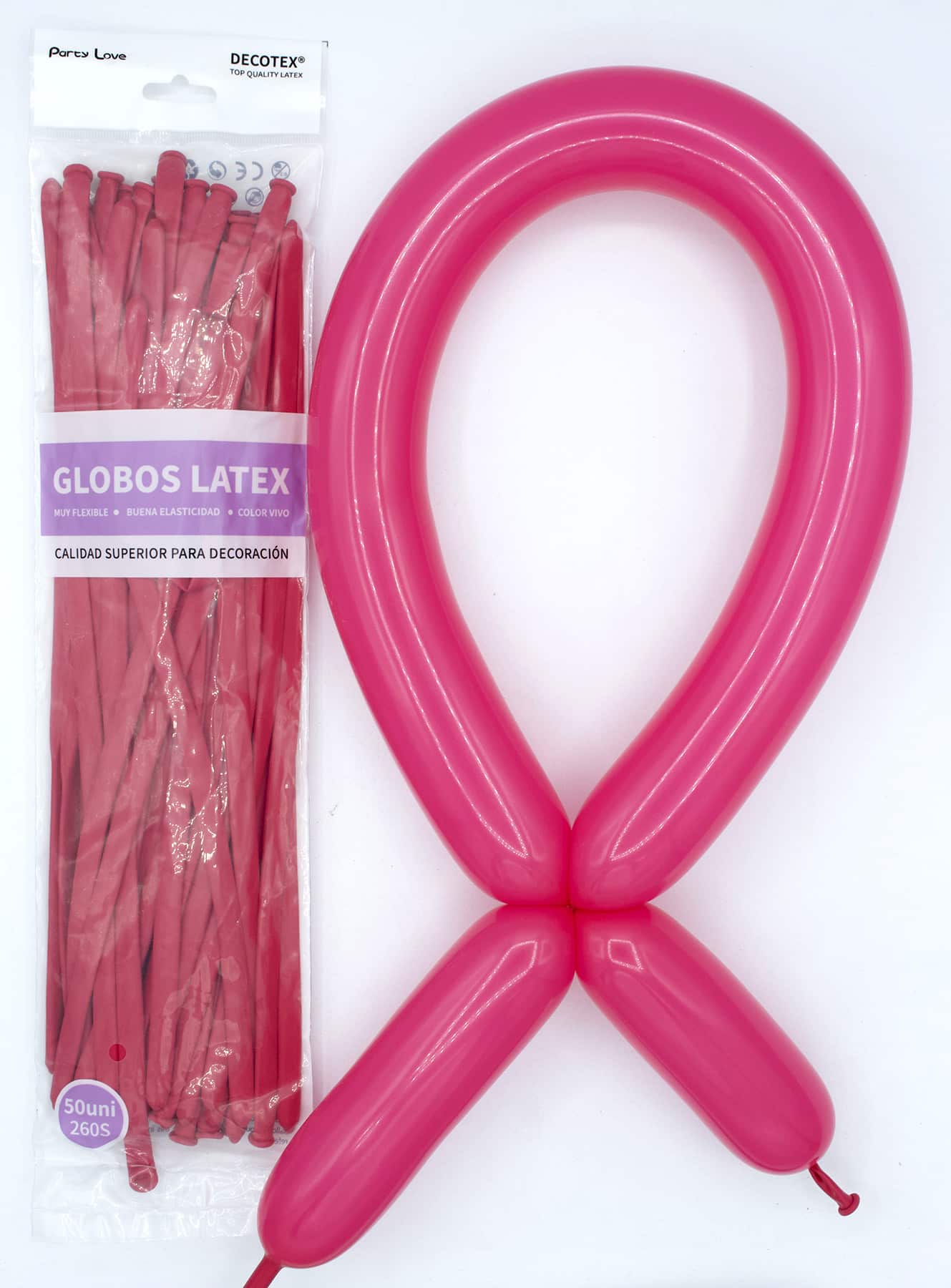 Globos Látex Largos 260s Colores Sólidos Pack 50 uds