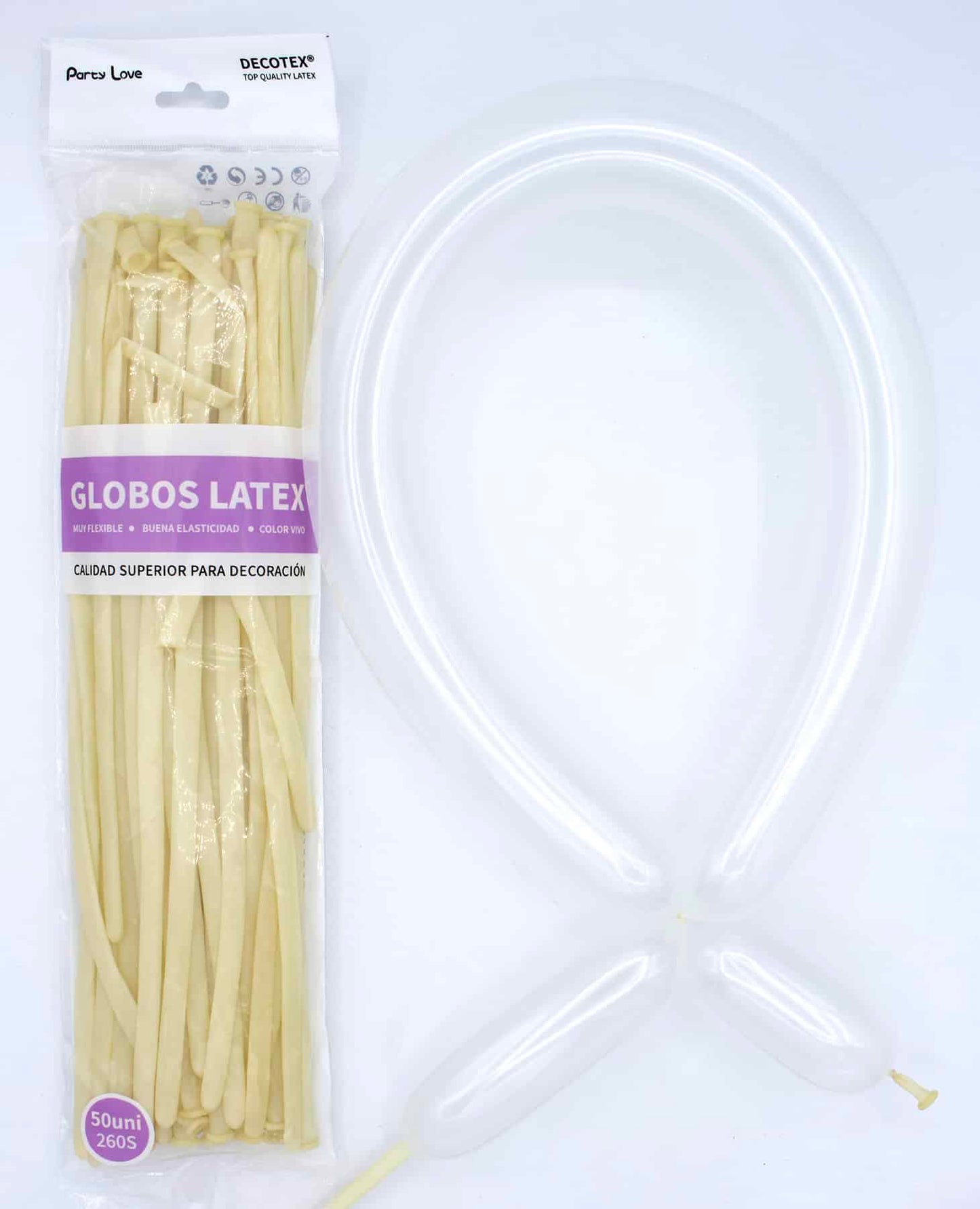 Globos Látex Largos 260s Colores Sólidos Pack 50 uds