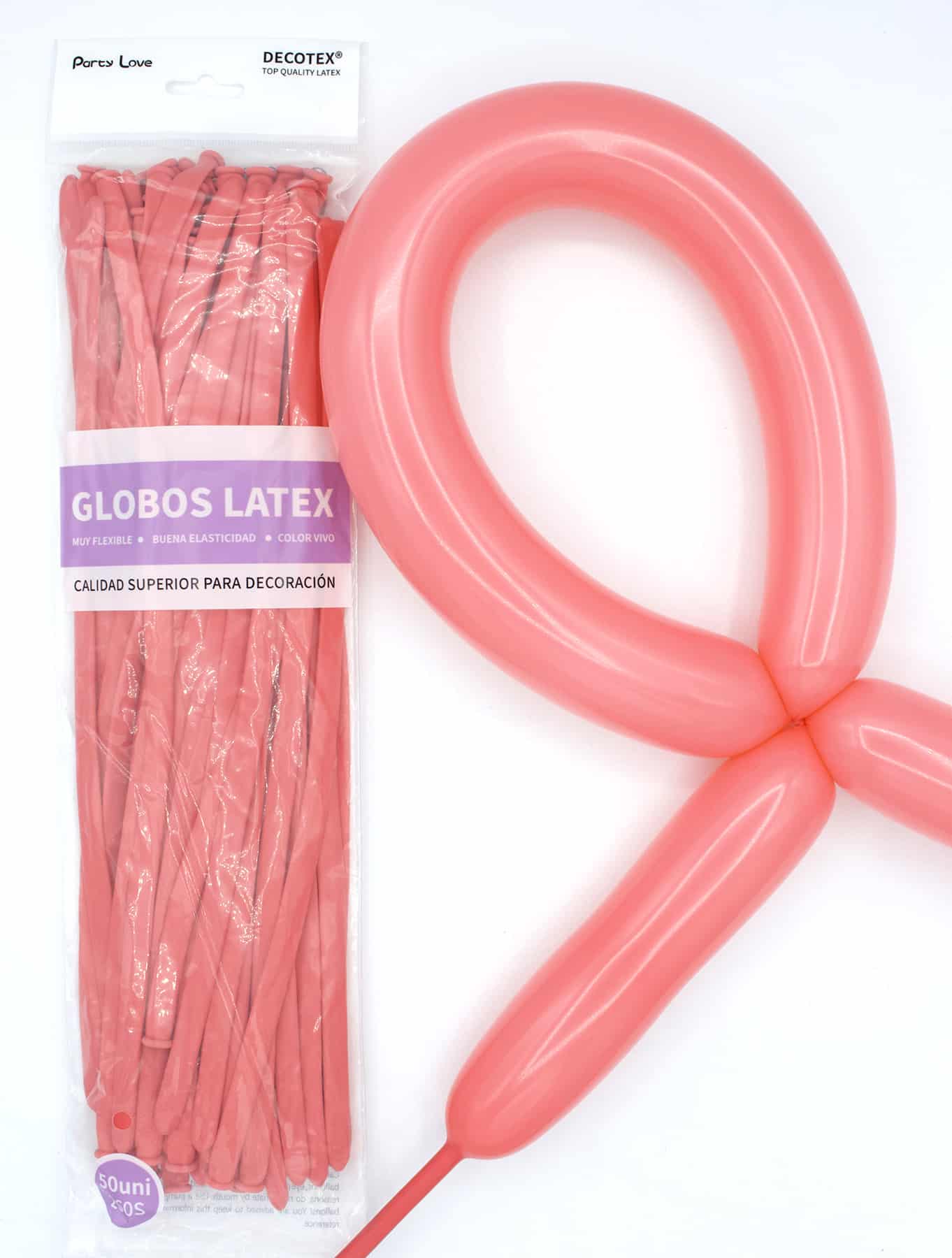 Globos Látex Largos 260s Colores Sólidos Pack 50 uds