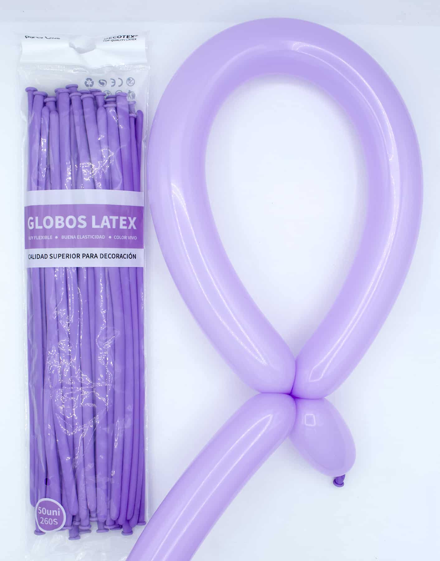 Globos Látex Largos 260s Colores Sólidos Pack 50 uds