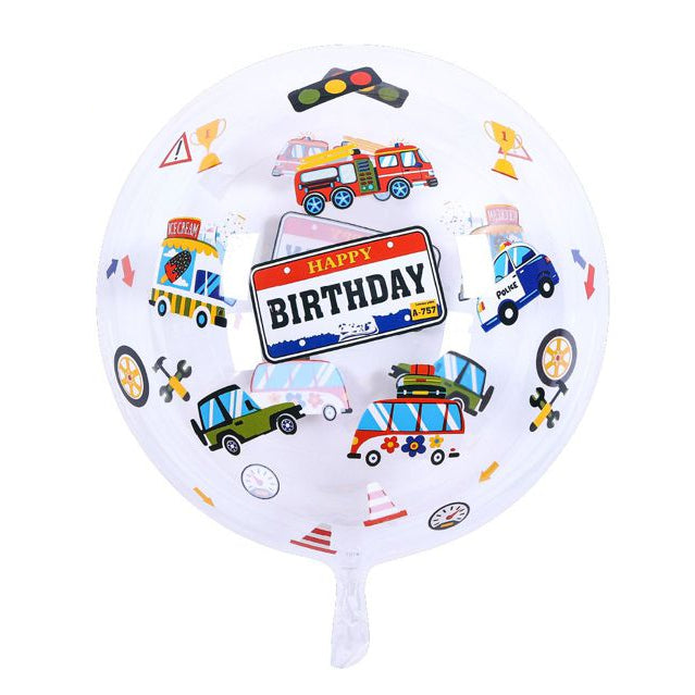 Globo Burbuja Vehículos Happy Birthday 45 cm