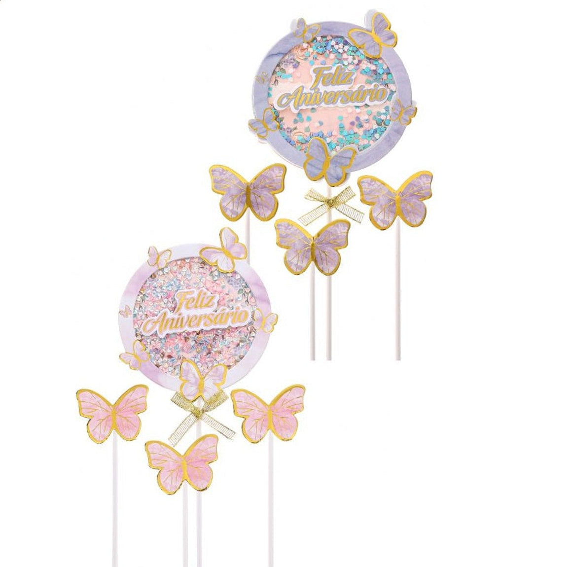 Toppers Feliz Aniversário con Mariposas 4 uds