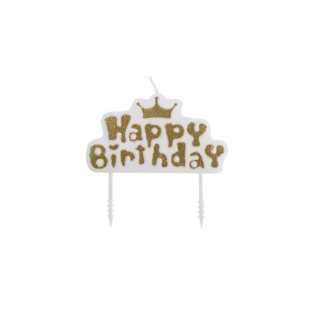 Vela Placa Happy Birthday con Corona y Purpurina 7 x 8 cm