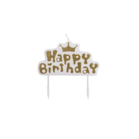 Vela Placa Happy Birthday con Corona y Purpurina 7 x 8 cm
