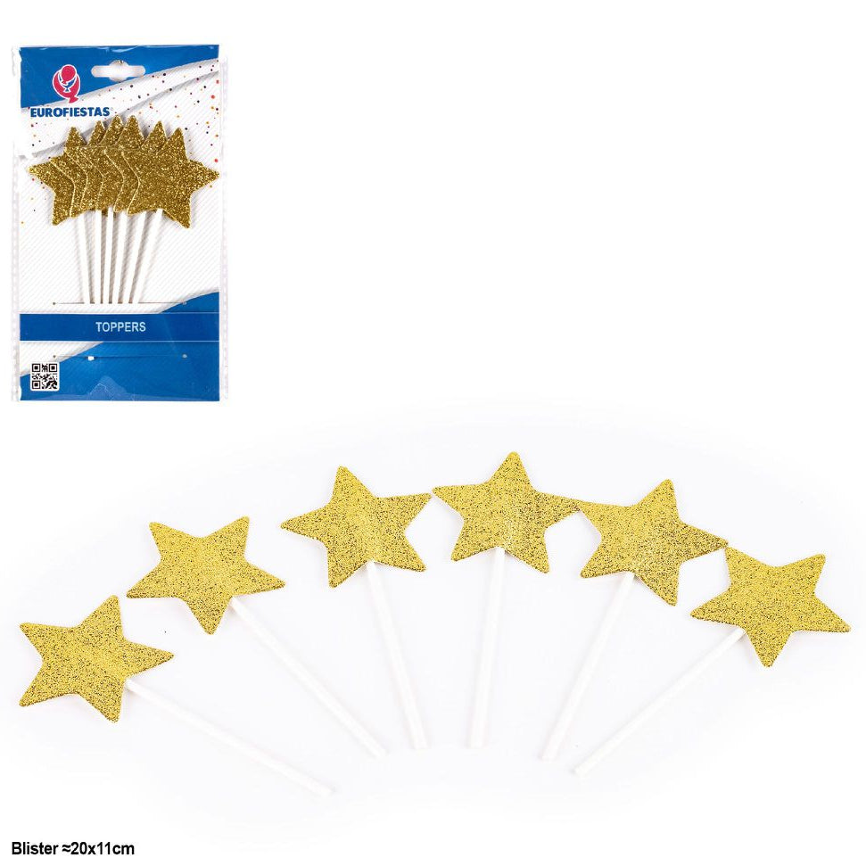 Toppers Estrellas con Purpurina 6 uds