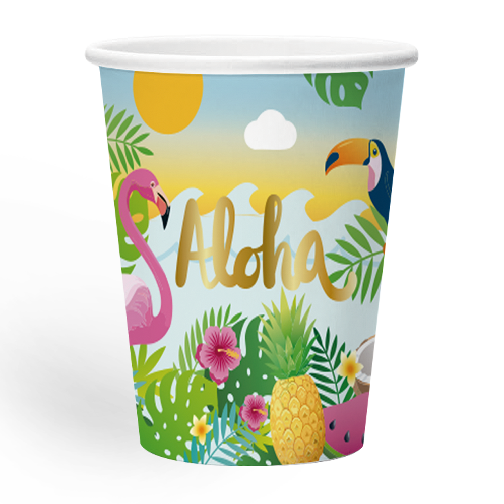 Vasos Papel Aloha Hawai 210ml FSC 8 uds