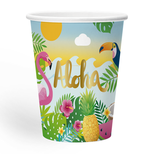 Vasos Papel Aloha Hawai 210ml FSC 8 uds