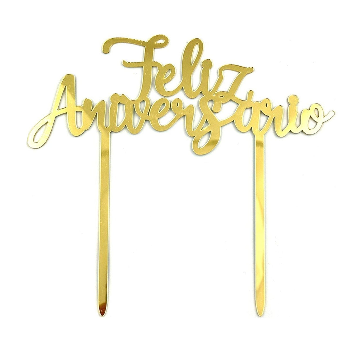 Topper Feliz Aniversário Acrílico Dorado 14 cm