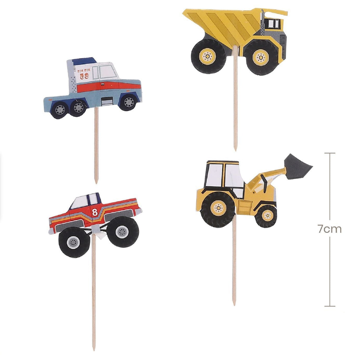 Toppers Vehículos de Construcción para Tarta 12 uds 7 cm