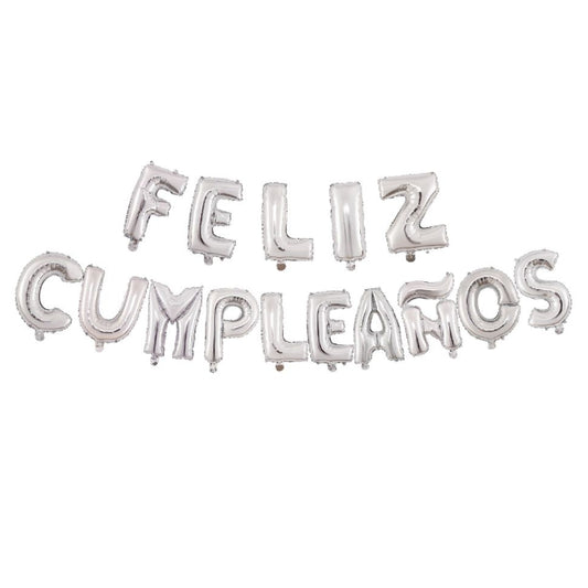 Globos Foil Letras 'Feliz Cumpleaños' plata