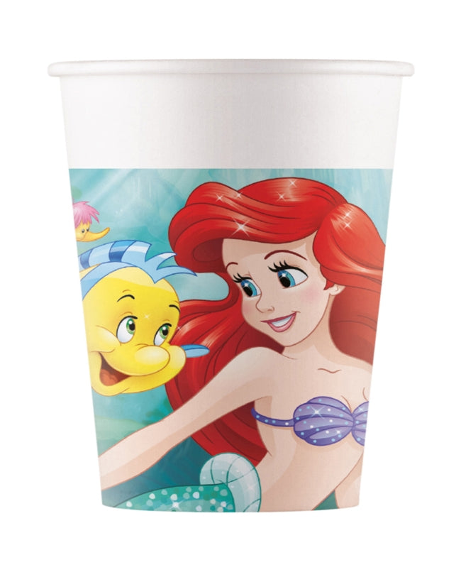 Vasos de Papel La Sirenita Ariel 200ml Pack 8 uds