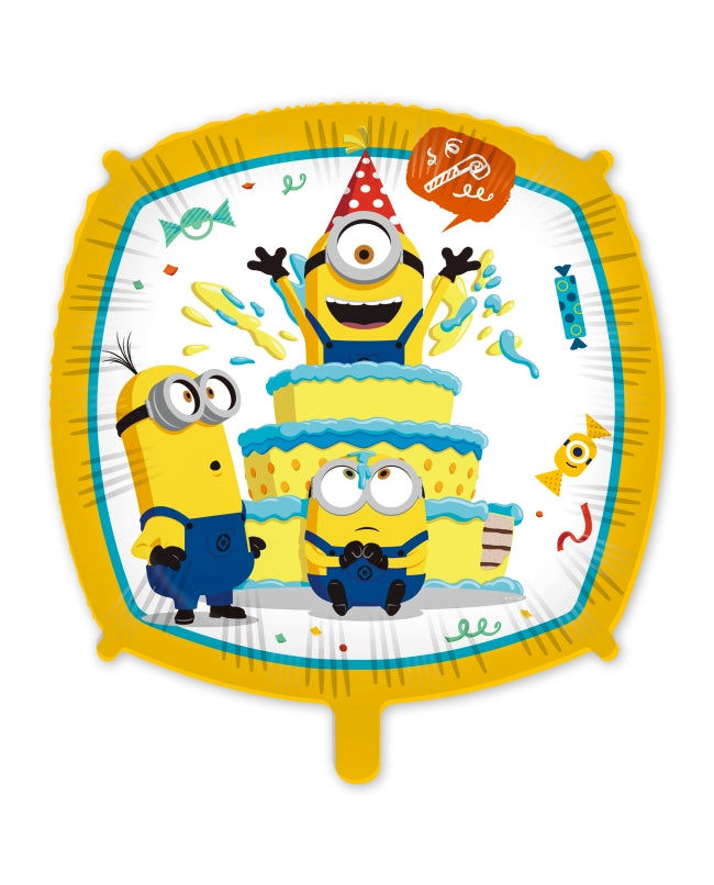 Globo Foil Minions Cuadrado con Cinta y Peso 46cm