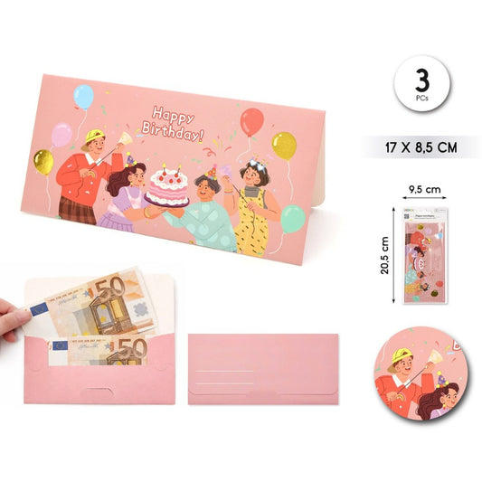 Sobres de Cumpleaños HBD 17×8,5 cm - Pack de 3
