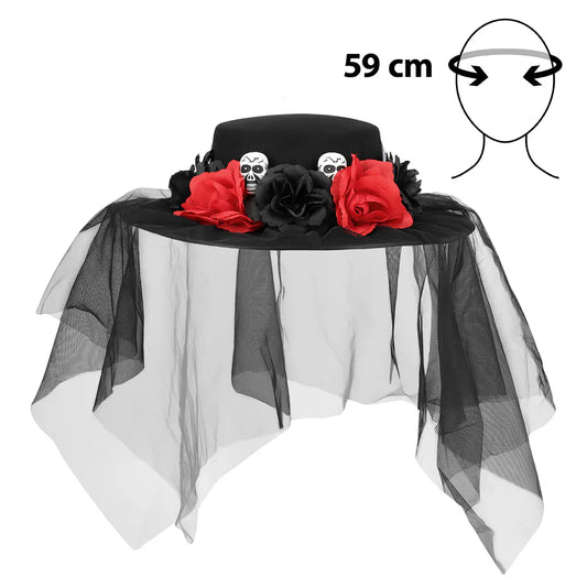 Sombrero Llorona con Velo y Rosas