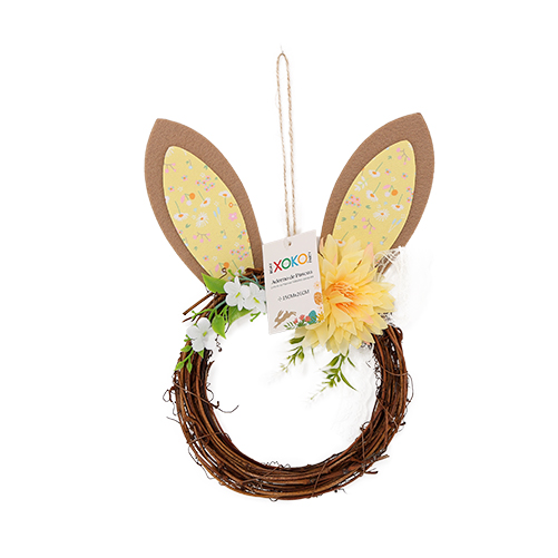 COLGANTE 15*26CM ARO MIMBRE OREJA CONEJO SURT