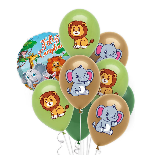 Set Globos Safari Feliz Cumpleaños 9 uds