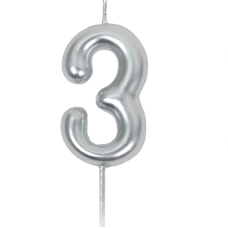 Vela Números 0-9 Plateado 6 cm