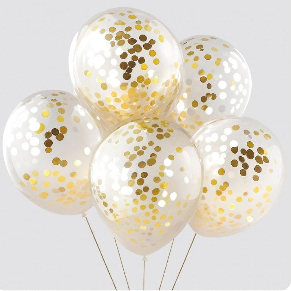 Globo de Látex con Confeti Transparente 30 cm (12") 5 uds