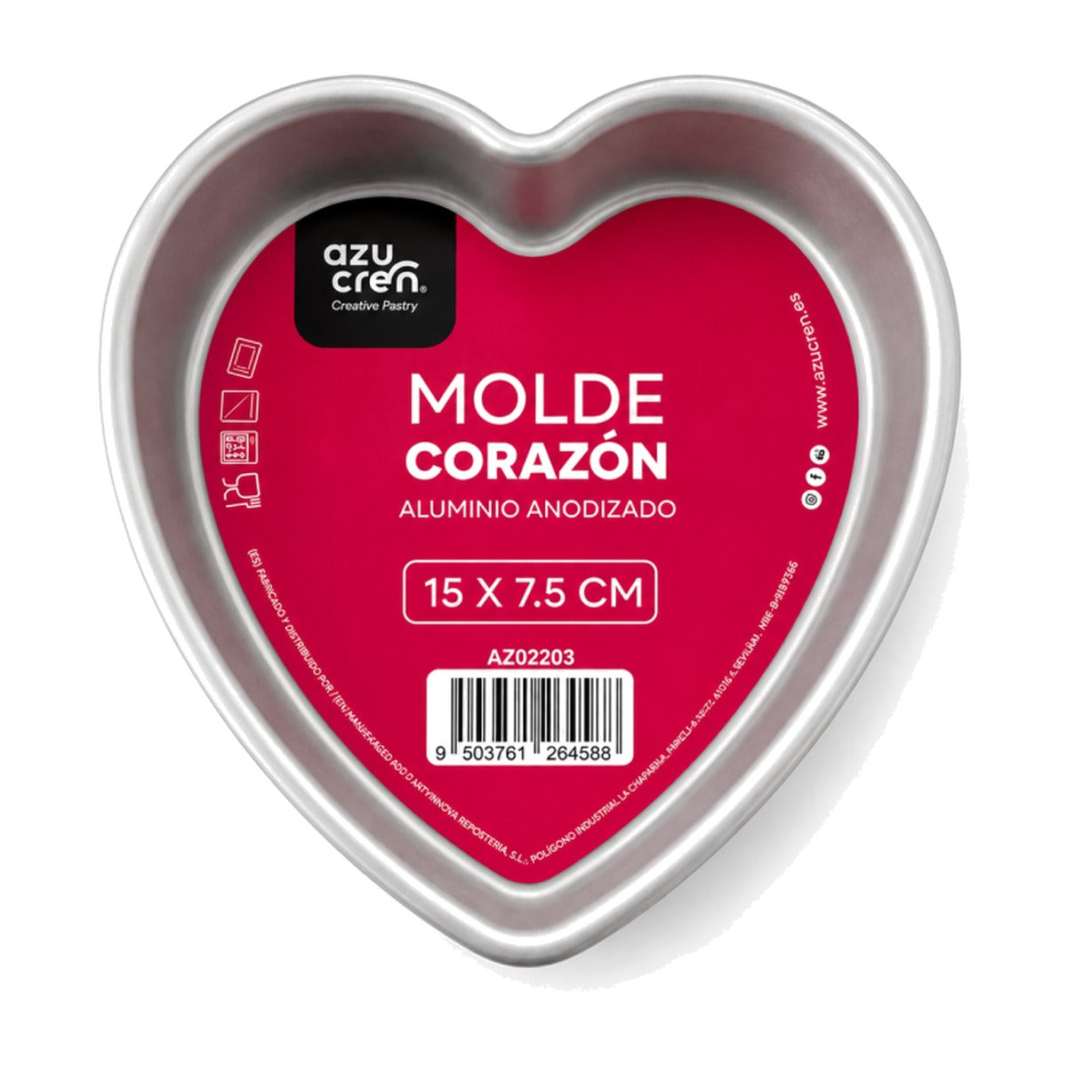 Molde Corazón de Aluminio Anodizado 7,5 cm de Altura - 15 x 7,5 cm