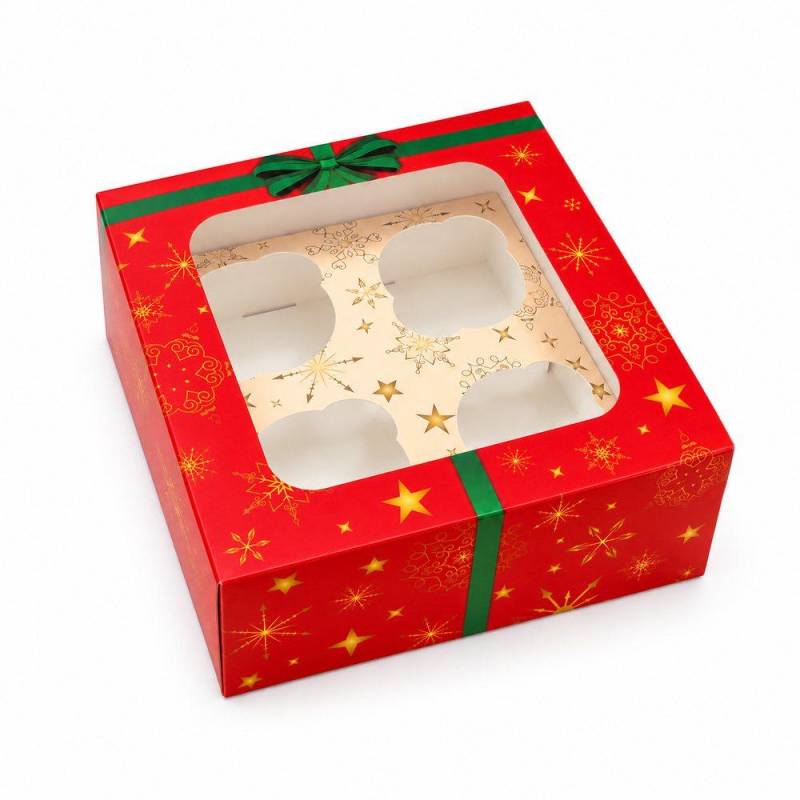 Caja Navidad para 4 Cupcakes Roja