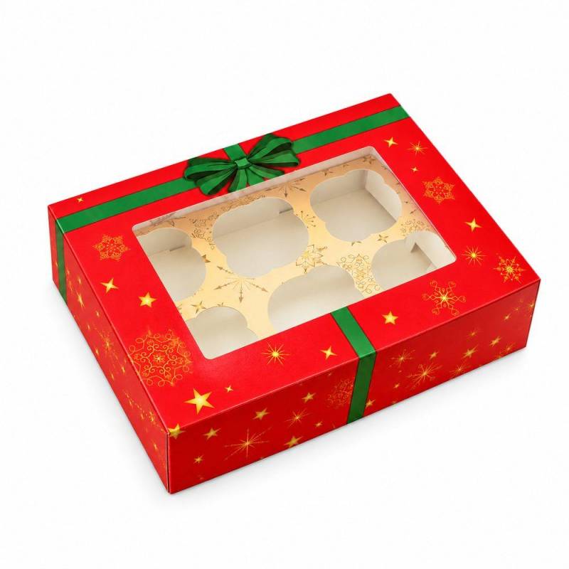 Caja Navidad para 6 Cupcakes Roja