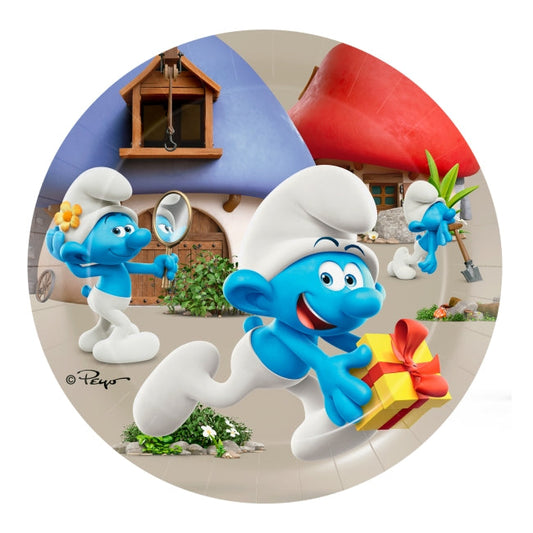 Platos de Papel 18cm Pitufos 8uds