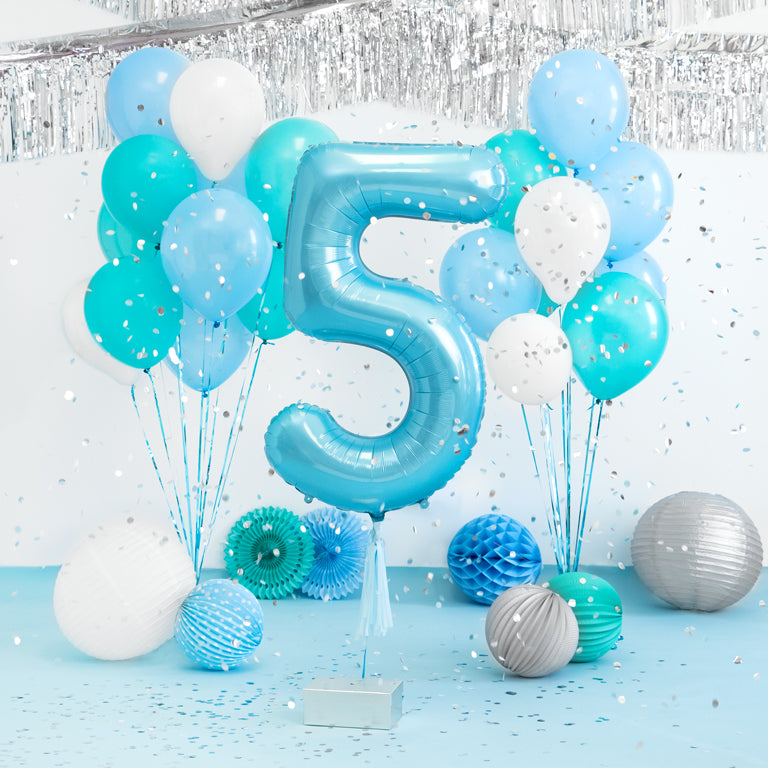 Globo Foil Número Gigante Aluminio 100cm (40") Azul Pastel