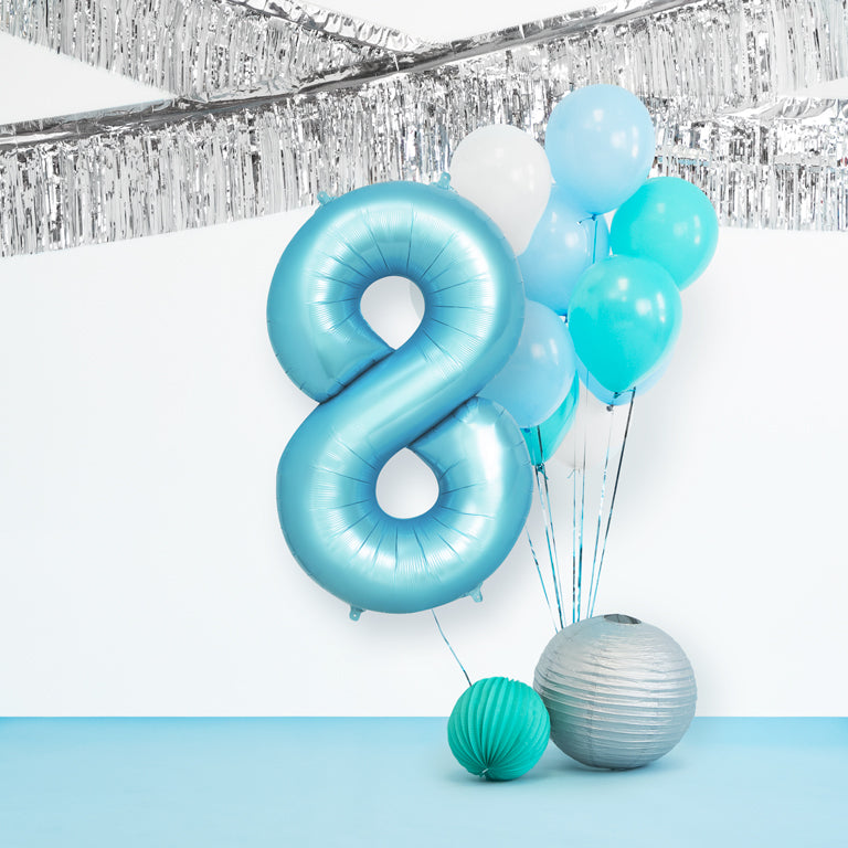 Globo Foil Número Gigante Aluminio 100cm (40") Azul Pastel