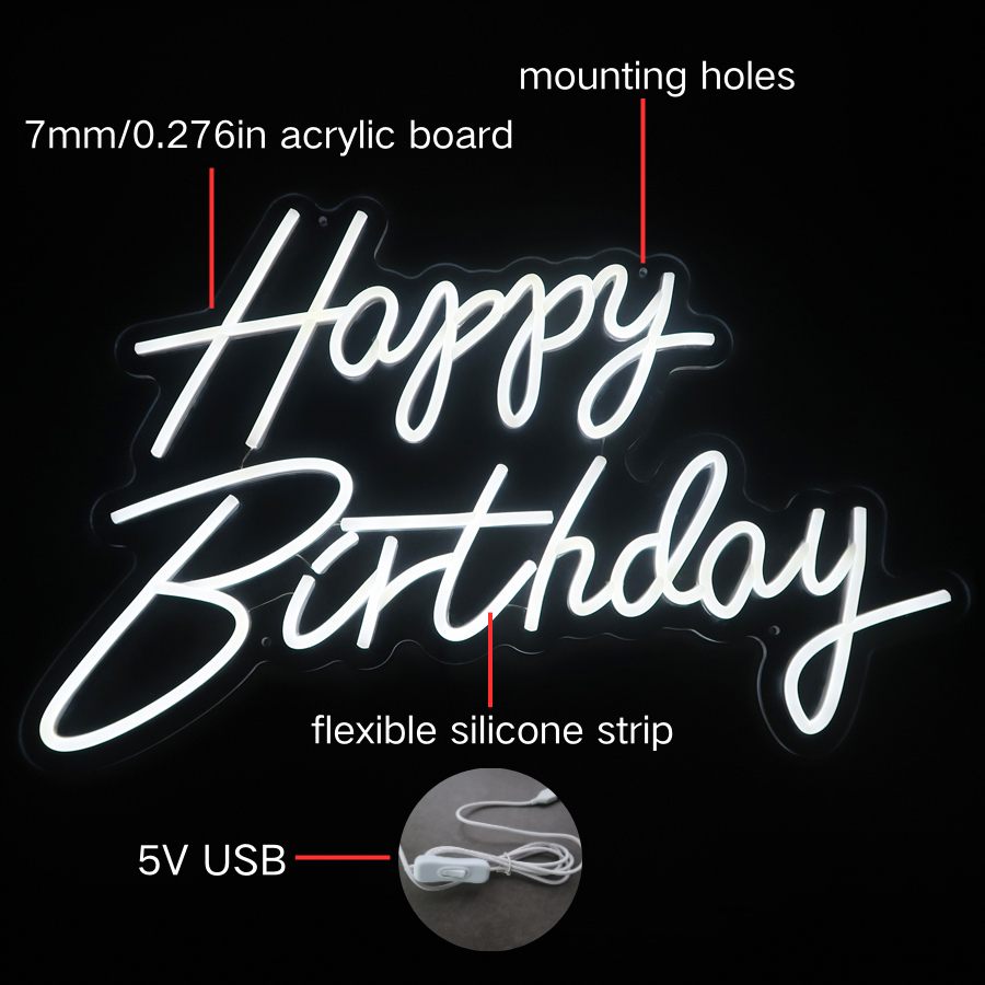 Letrero Neón LED Happy Birthday 500x350mm