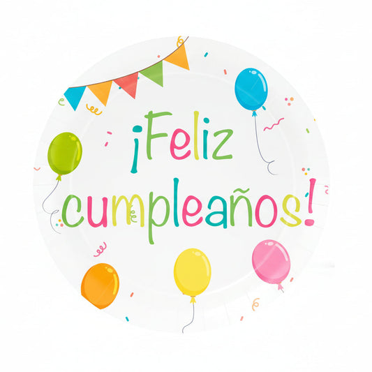 Platos Cartón Feliz Cumpleaños 23 cm Pack 8 uds